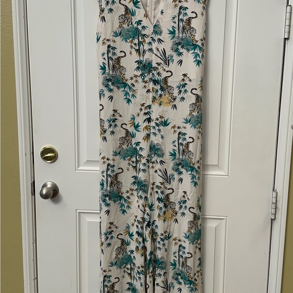 H&M Green and White Floral Jumpsuit with Wide-Leg Design